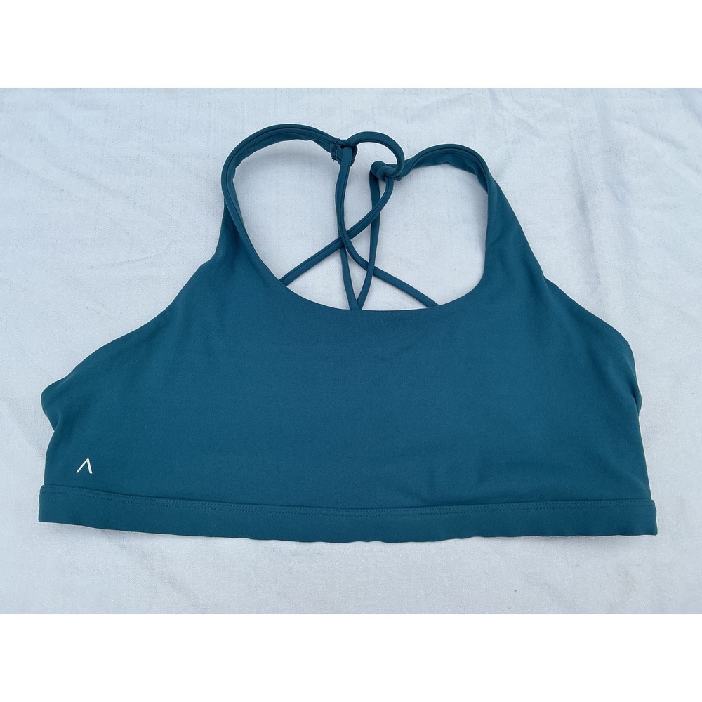 Acta Wear Sports Bra Women Large Teal Blue Excellent Strappy Crisscross Back